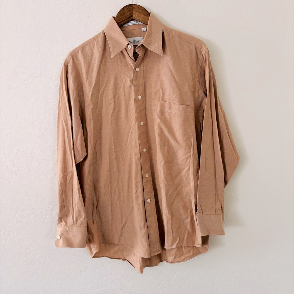Valentino‎ Uomo Egyptian Combed Cotton Men's Tan Shirt Size 15.5